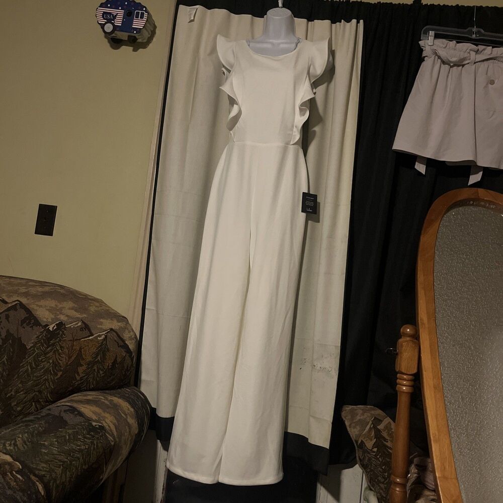 Lulus Ivory Wide-Leg Jumpsuit With Ruffles Party Cocktail Size Small